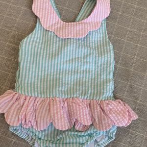 Cecil & Lou Girls 2T Mint Seersucker Peplum Bathing Suit